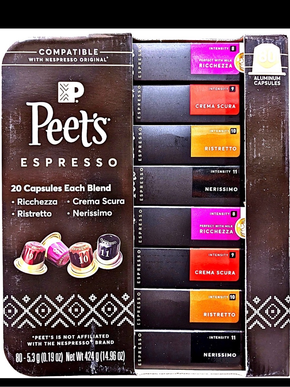 Peet's Coffee Nespresso Compatible Aluminum Capsules 80 Count NEW